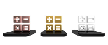 Colorful Calculator icon isolated on white background. Accounting symbol. Business calculations mathematics education and finance. Minimalism concept. 3D render illustration.の写真素材