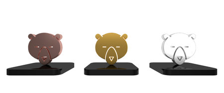 Colorful Bear head icon isolated on white background. Minimalism concept. 3D render illustration.の写真素材