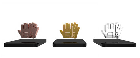 Colorful Gloves icon isolated on white background. Extreme sport. Sport equipment. Minimalism concept. 3D render illustration.の写真素材
