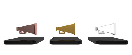 Colorful Megaphone icon isolated on white background. Speaker sign. Minimalism concept. 3D render illustration.の写真素材