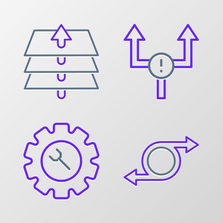 Set line Arrow Wrench and gear and Layers icon. Vector.のイラスト素材