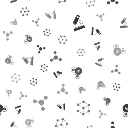 Set Microscope Molecule Sulfur dioxide SO2 and on seamless pattern. Vector.のイラスト素材
