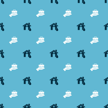 Set House flood and Hand holding briefcase on seamless pattern. Vector.のイラスト素材