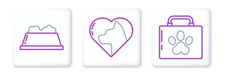 Set line Pet first aid kit food bowl and Heart with cat icon. Vector.のイラスト素材