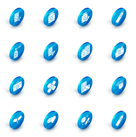 Set Medicine bottle and pills Ointment cream tube medicine Medical with nozzle spray First aid kit and icon. Vector.のイラスト素材