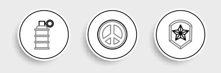Set line Police badge Hand grenade and Peace icon. Vector.のイラスト素材