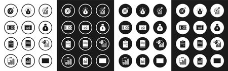 Set Target with graph chart Board Safe Money bag Pie infographic and Document icon. Vector.のイラスト素材