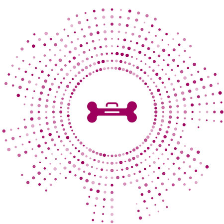 Purple Dog bone icon isolated on white background. Pets food symbol. Abstract circle random dots. Vector.のイラスト素材