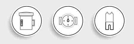 Set line Wetsuit for scuba diving Big flashlight diver and Wind rose icon. Vector.