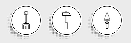 Set line Trowel Snow shovel and Hammer icon. Vector.のイラスト素材