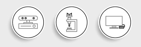 Set line Smart Tv Motion sensor and Microscope icon. Vector.