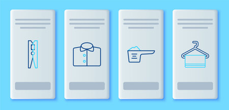 Set line T-shirt Washing powder Clothes pin and Towel on hanger icon. Vector.のイラスト素材