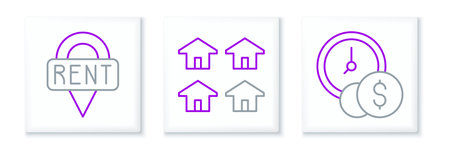 Set line Time is money Location key and Real estate icon. Vector.