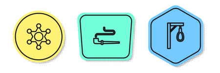 Set line Hexagram sheriff, Smoking pipe and Gallows. Colored shapes. Vector.のイラスト素材