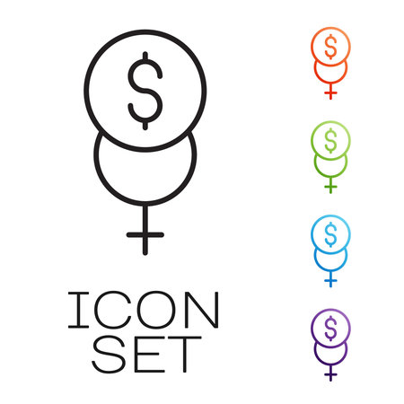 Black line Feminism finance icon isolated on white background. Fight for freedom, independence, equality. Set icons colorful. Vector.のイラスト素材