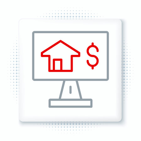 Line Online real estate house in browser icon isolated on white background. Home loan concept, rent, buy, buying a property. Colorful outline concept. Vector.のイラスト素材