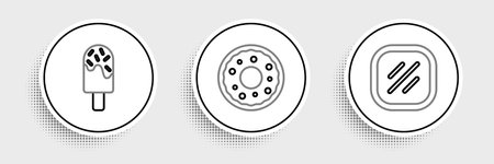Set line Steak meat Ice cream and Donut icon. Vector.のイラスト素材