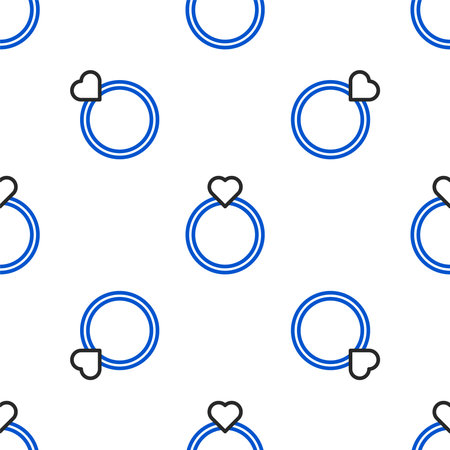 Line Wedding rings icon isolated seamless pattern on white background. Bride and groom jewelry sign. Marriage symbol. Diamond ring. Colorful outline concept. Vector.のイラスト素材