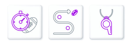 Set line Whistle American Football ball and stopwatch and Planning strategy concept icon. Vector.のイラスト素材