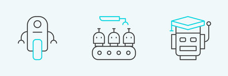 Set line Robot and Industrial production of robots icon. Vector.