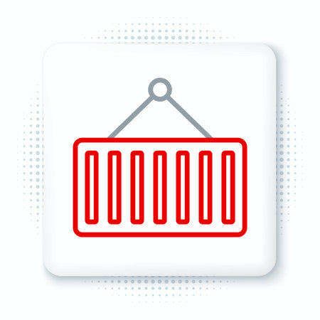 Line Container on crane icon isolated on white background. Crane lifts a container with cargo. Colorful outline concept. Vector.のイラスト素材
