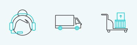 Set line Electric hand truck and boxes Support operator in touch and Delivery cargo vehicle icon. Vector.のイラスト素材