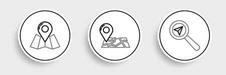 Set line Search location Folded map with marker and icon. Vector.のイラスト素材