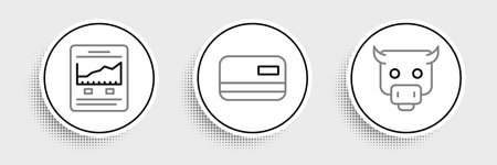 Set line Bull market Website with growth graph and Credit card icon. Vector.のイラスト素材