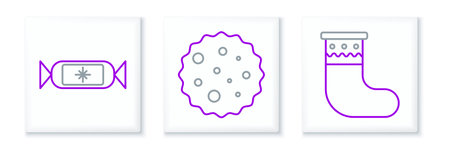 Set line Christmas stocking Candy and Cookie or biscuit with chocolate icon. Vector.のイラスト素材