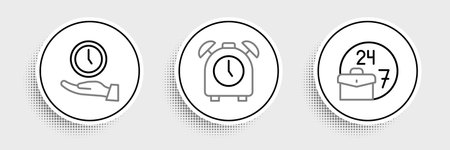 Set line Always busy Clock and Alarm clock icon. Vector.のイラスト素材