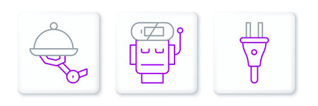 Set line Electric plug Waiter robot and Robot low battery charge icon. Vector.のイラスト素材