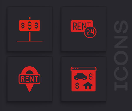 Set Online real estate House with dollar Rent and Location key icon. Vector.のイラスト素材