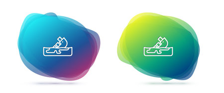Set line Wrecked oil tanker ship icon isolated on white background. Oil spill accident. Crash tanker. Pollution Environment concept. Abstract banner with liquid shapes. Vector.のイラスト素材