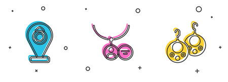 Set Jewelry store, Locket on necklace and Earrings icon. Vector.のイラスト素材