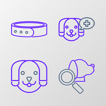 Set line Veterinary clinic symbol Dog and Collar with name tag icon. Vector.のイラスト素材
