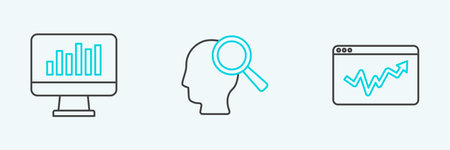 Set line Graph chart infographic Monitor with and Search people icon. Vector.のイラスト素材