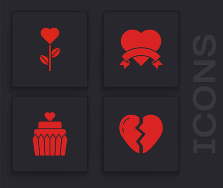 Set Broken heart, Heart shape in flower, and Wedding cake with icon. Vector.のイラスト素材