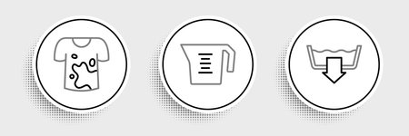 Set line Washing modes Dirty t-shirt and Measuring cup icon. Vector.のイラスト素材