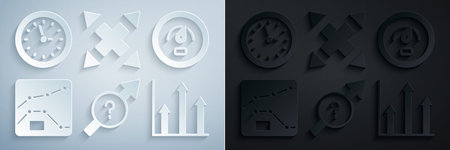 Set Arrow Digital speed meter Graph chart diagram Pie infographic Many ways directional arrow and Clock icon. Vector.のイラスト素材