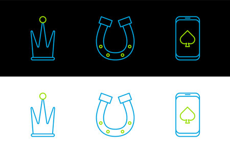 Set line Online poker table game Crown and Horseshoe icon. Vector.のイラスト素材