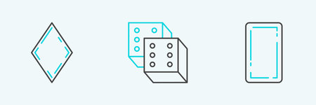 Set line Playing card back with diamonds symbol and Game dice icon. Vector.のイラスト素材