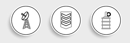 Set line Hand grenade Radar and Military rank icon. Vector.のイラスト素材