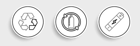 Set line Battery Recycle symbol and Recycling plastic bottle icon. Vector.のイラスト素材