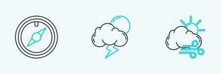 Set line Windy weather rose and Storm icon. Vector.のイラスト素材
