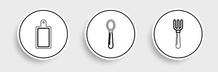 Set line Fork Cutting board and Spoon icon. Vector.のイラスト素材