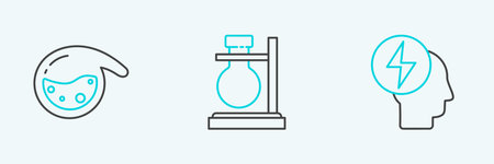 Set line Head and electric symbol Test tube flask chemical and on stand icon. Vector.のイラスト素材