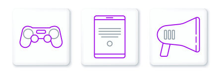 Set line Megaphone Gamepad and Tablet icon. Vector.のイラスト素材