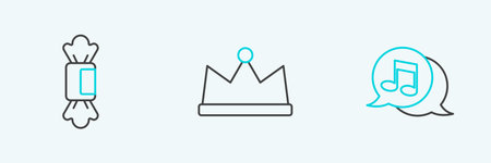 Set line Musical note in speech bubble Candy and Crown icon. Vector.のイラスト素材