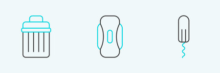 Set line Sanitary tampon Trash can and napkin icon. Vector.のイラスト素材