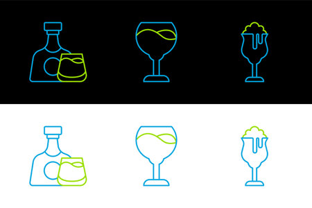 Set line Glass of beer Whiskey bottle and glass and Wine icon. Vector.のイラスト素材